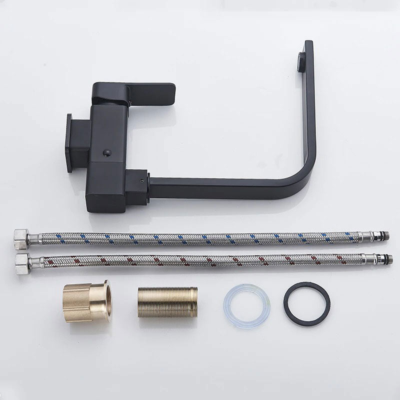 NovaLine Robinet Mitigeur Cuisine Rabattable Noir Col de Cygne Plat