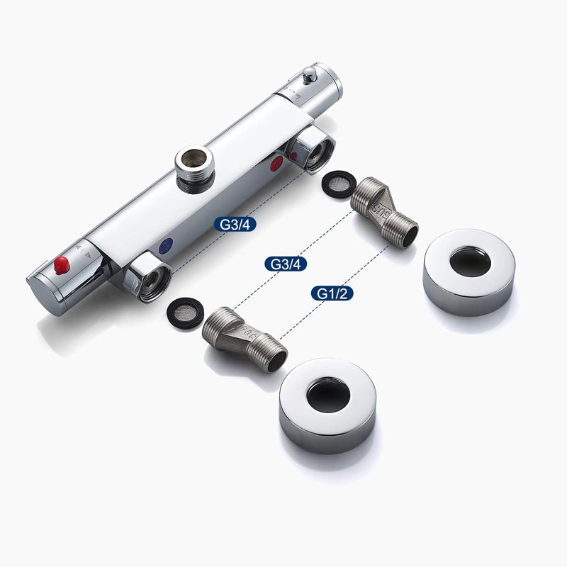 AquaLux Pro – Mitigeur Thermostatique Douche Chromé, 2 Sorties