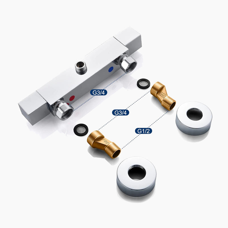 Mitigeur thermostatique douche chromé – design carré, 2 sorties