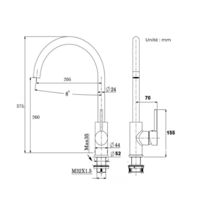 LuxaLine Robinet mitigeur vasque haut noir mat