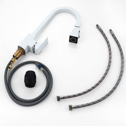 NovaLine Robinet mitigeur cuisine avec douchette, col de cygne carré blanc