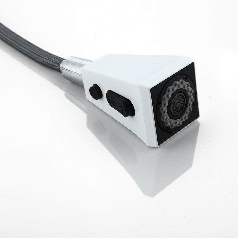 NovaLine Robinet mitigeur cuisine avec douchette, col de cygne carré blanc