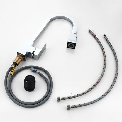 Robinet mitigeur cuisine avec douchette – Col de cygne carré chromé – Édition Pro