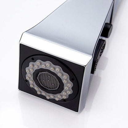 Robinet mitigeur cuisine avec douchette – Col de cygne carré chromé – Édition Pro