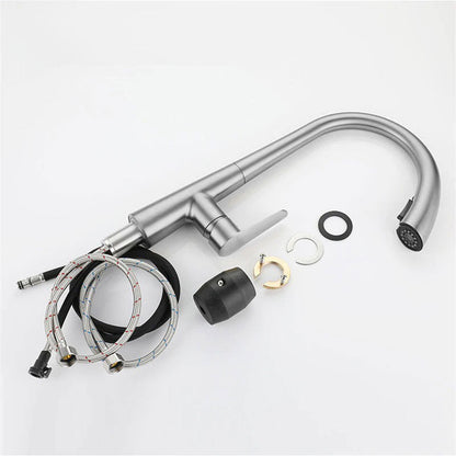 Robinet Mitigeur Cuisine – Col de Cygne Brossé avec Douchette