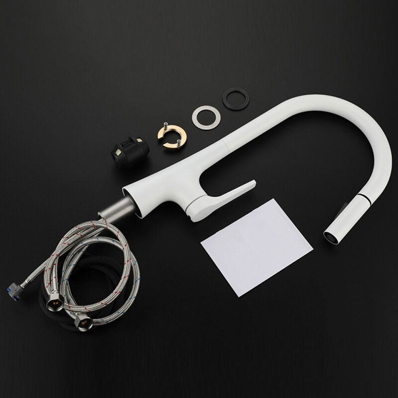 AquaNova Robinet Mitigeur de Cuisine avec Douchette Extractible, Col de Cygne Blanc