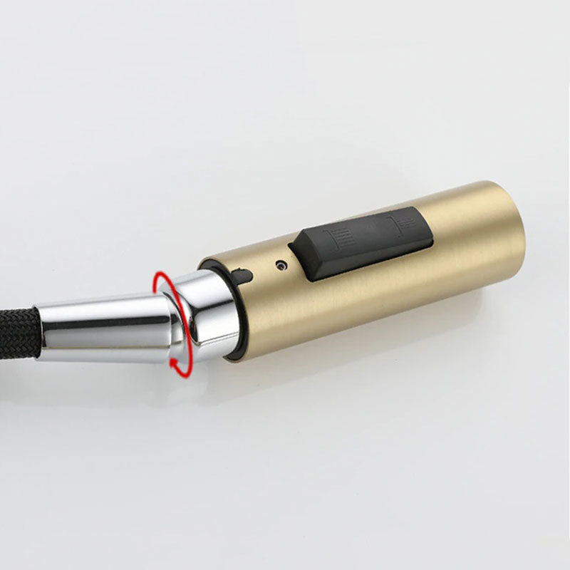 Robinet mitigeur de cuisine doré avec douchette extractible et col de cygne — Collection Prestige