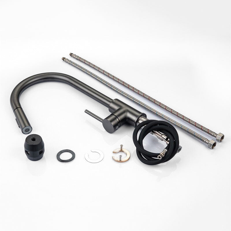 Robinet mitigeur de cuisine noir avec douchette extractible et col de cygne – édition premium