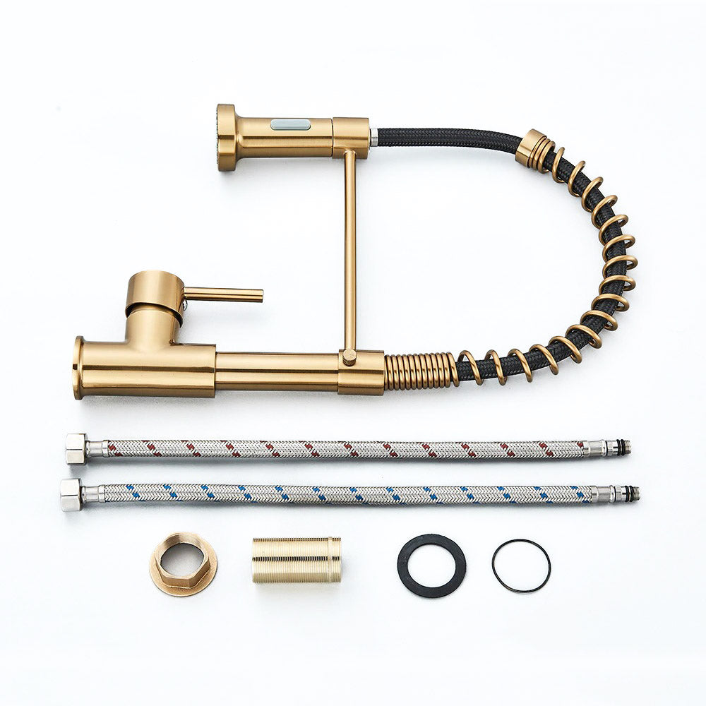 Robinet mitigeur cuisine doré avec douchette flexible – édition premium