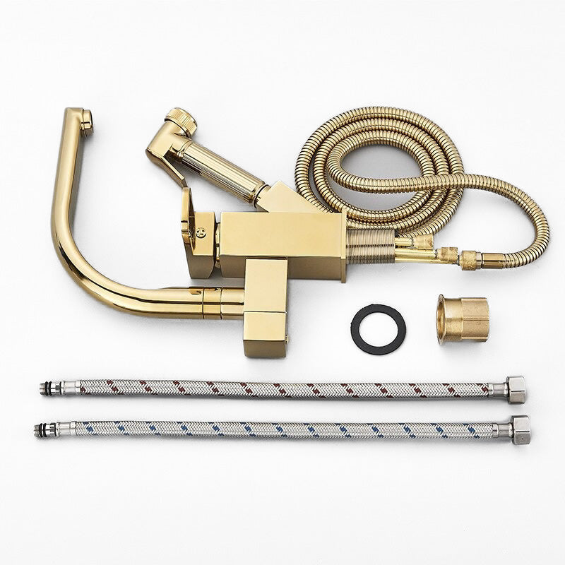 Robinet mitigeur cuisine avec douchette séparée et bec doré — édition Prestige