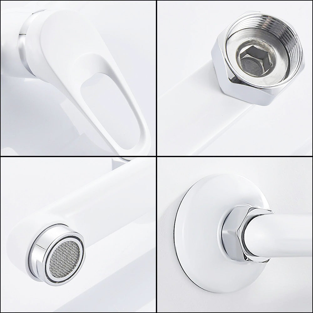 BlancLine Robinet mitigeur mural de cuisine à bec blanc