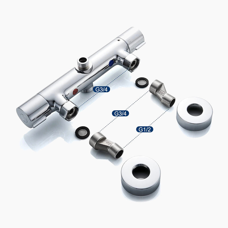 Robinet mitigeur thermostatique de douche chromé à 2 sorties – édition Premium